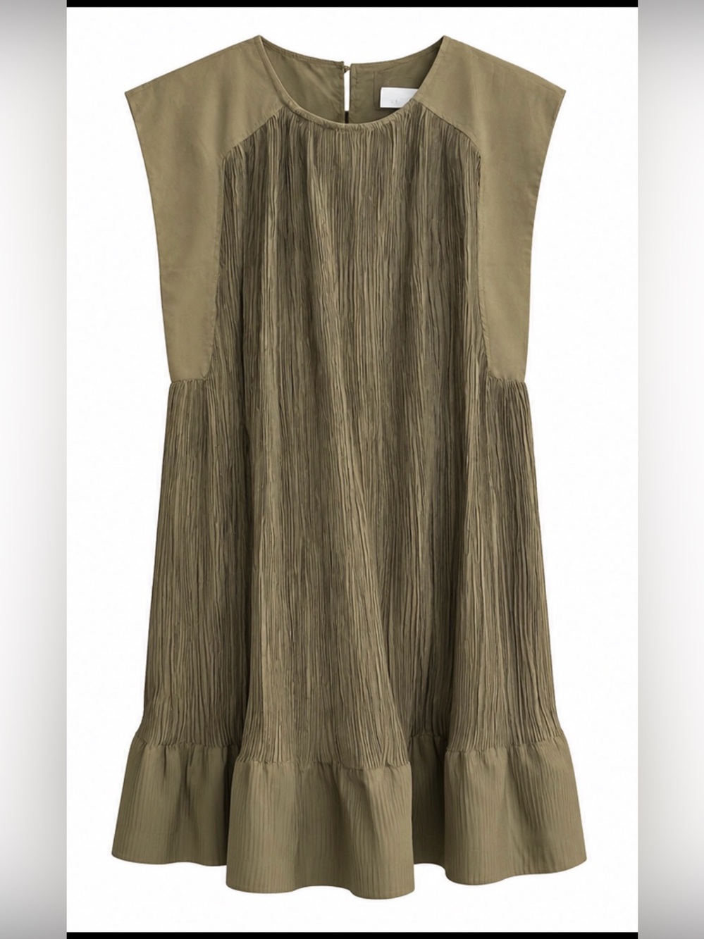 Anthropologie Olive Green Pleated Mini Dress